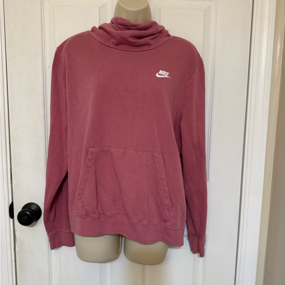 Nike Funnel Neck Fleece Hoodie Dusty Pink Kangaroo Pocket Size M - Picture 2 of 9